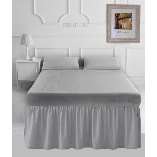 16" Extra Deep Frilled Base Valance Sheets Plain Dyed Easy Care Percale Polycotton Bed Sheets Silver Superking