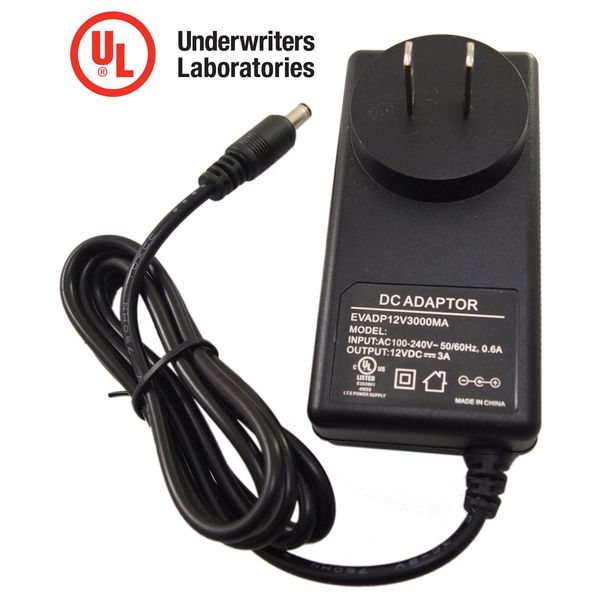 AC to DC Power Adapter 12V DC 3 Amper 3000mA Power Supply with UL Certified 3A