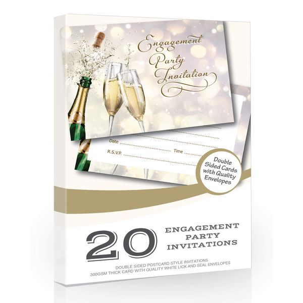 Olivia Samuel 20 x Engagement Party Invitations from Gold Champagne - Ready to Write with Envelopes