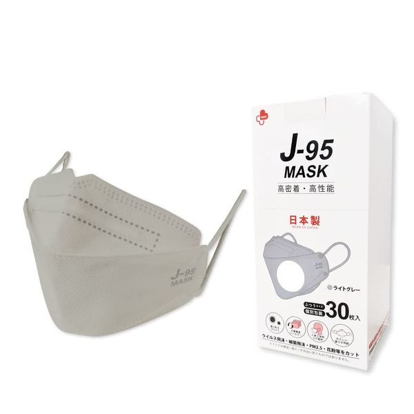 J-95MASK Medical Mask Class, Genuine Product, Made in Japan, JIS Standard, Non-woven Fabric, 30 Individually Packaged, Gentle on Skin, Easy to Breathe, Won't Stick to Makeup, Individually Packaged, Non-Woven Mask,Skin-Tone Mask, Redesigned JN95MASK, Light