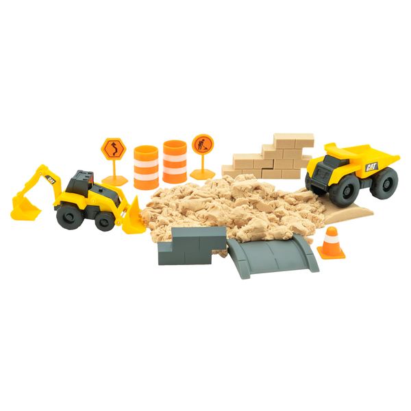 CAT Construction Toys, Dig N' Build Dirt Playset with 10 Oz of Compound, 2 Little Machine Vehicles, Ages 3+