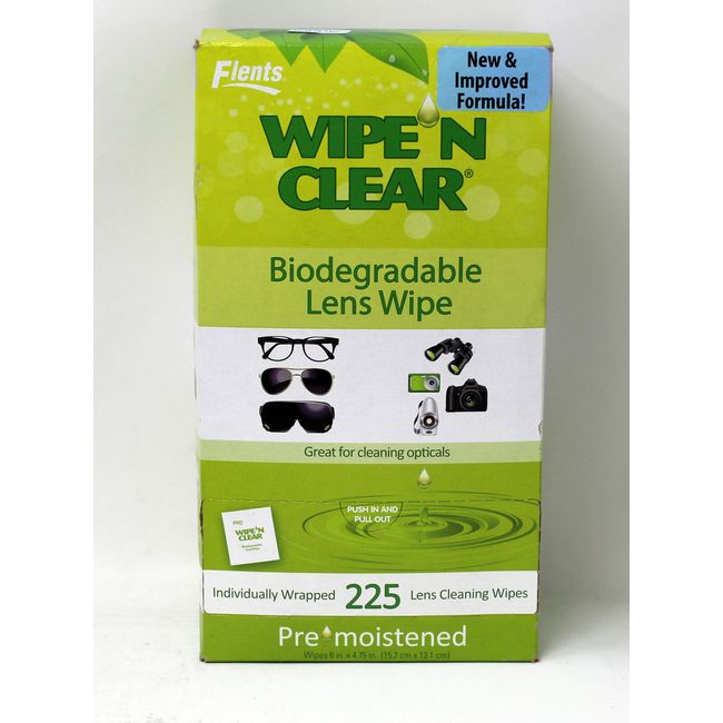 Flents Wipe N Clear Biodegradable Lens Wipes 200 Count
