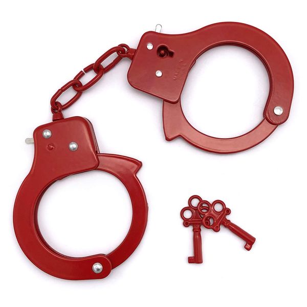 AUYYOSK Toy Metal Handcuffs with Key,Safety Party Supplies Accessory Pretend Play Hand Cuffs for Kids Children (Red)