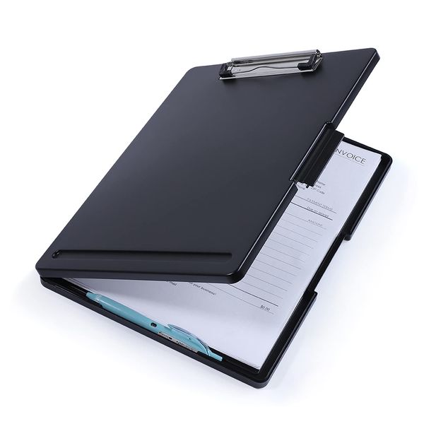 Homdolaser Clipboard Folder A4 Thin Clipboard Clip File Outdoor Clipboard with Storage File Board Binder File Conference Pad Black