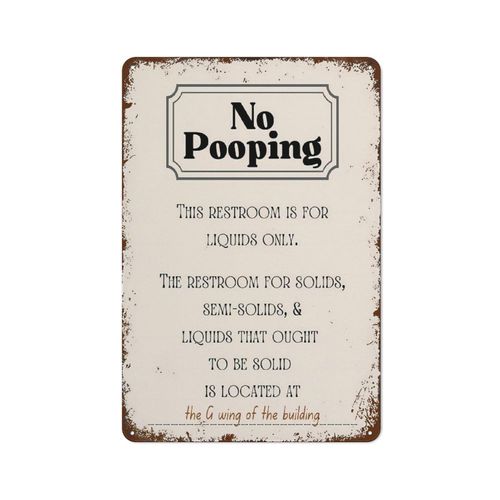 No Pooping Poster Sign Wall Art,Funny Decor Office Work Coworker Bathroom Restroom Toilet Powder Room Potty Humor Retro Metal Tin Sign Vintage Aluminum Sign For Home Coffee Wall Decor 12x8 Inch
