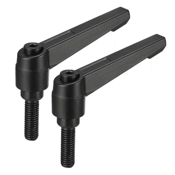 sourcing map M8 x 25mm Handle Adjustable Clamping Lever Thread Push Button Ratchet Male Threaded Stud Knobs Rotating Screw Handles Bolts with Locking Lever Black 2pcs