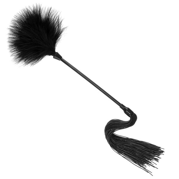 Black Feather Tickler Soft Feather Fur Brush Tickler Duster Silicone Tickle Stick Black Whip Feather Dusters with Tassels for Couples