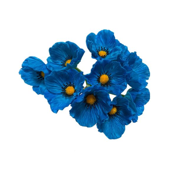 Rikyo 10 Stem 11" Bouquets Artificial Flowers Poppy Flowers,No Fade Anemone Fake Wild Flowers for Kitchen Table Centerpiece Vase,Home Greenery Wedding Holding Flowers Backdrop Arch Wall (Blue)