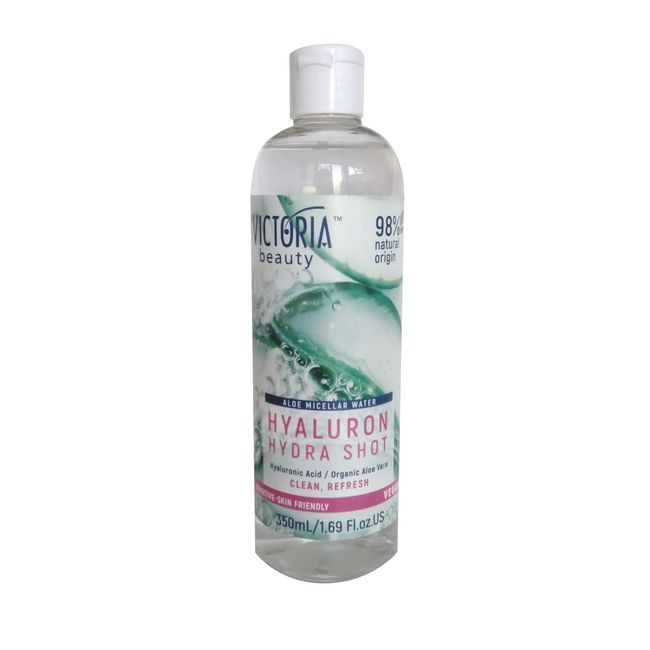 Victoria Beauty - Mizellen Reinigungswasser mit Aloe Vera und Hyaluron, Make up Entferner für das Gesicht, Mizellenwasser, Gesichtswasser, Gesichtsreinigung für empfindliche Haut (1 x 350 ml)