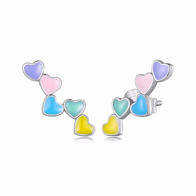 Elli Orecchini A Cuore Per Bambini In Argento 925 Sterling Con Smalto Rosa, Gioielli Delicati Per Bambine E Ragazze, Regalo Perfetto