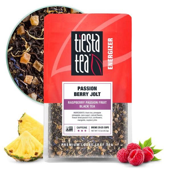 Tiesta Tea - Passion Berry Jolt Raspberry Passion Fruit Black Tea Premium Loose Leaf Tea Blends Caffeinated Black Tea Make Hot or Iced Tea & Brews Up to 25 Cups - 1.5 Ounce Resealable Pouch