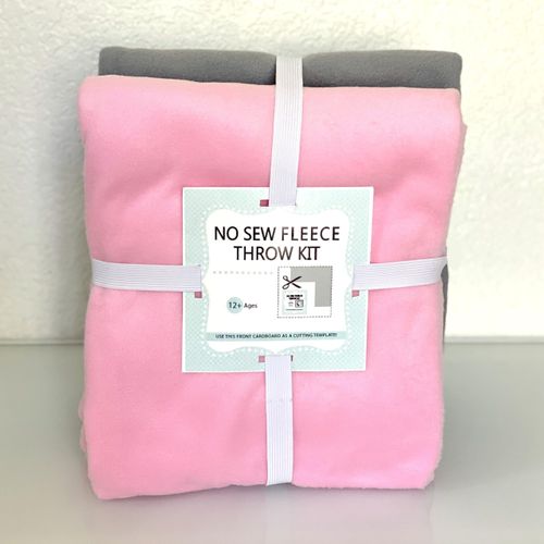 YourFleece Solid No-Sew Throw Fleece Fabric DIY Blanket Making Kit, Make Your Own, Anti-Pill, Soft Pink/Gray, 72x60 inches