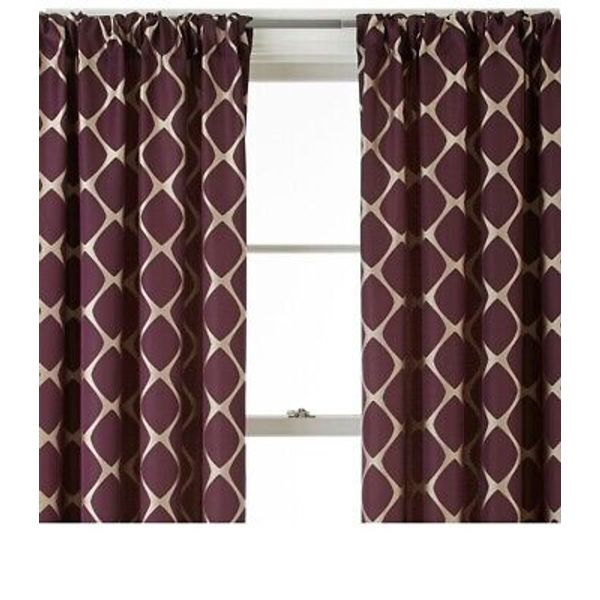 2 JCP Studio 50 X95 Rod Pocket Curtain Panels Twist Geometric Plum Prune Purple