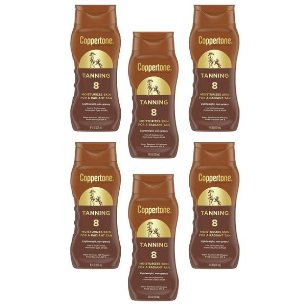 6-Pack Coppertone Tanning Sunscreen Lotion SPF 8, Broad Spectrum Water Resistant