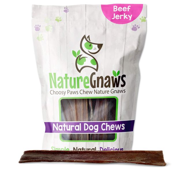 Nature Gnaws - Beef Jerky Chews for Large Dogs - Premium Natural Beef Gullet Sticks - Simple Single Ingredient Tasty Dog Chew Treats - Rawhide Free 9-10 Inch