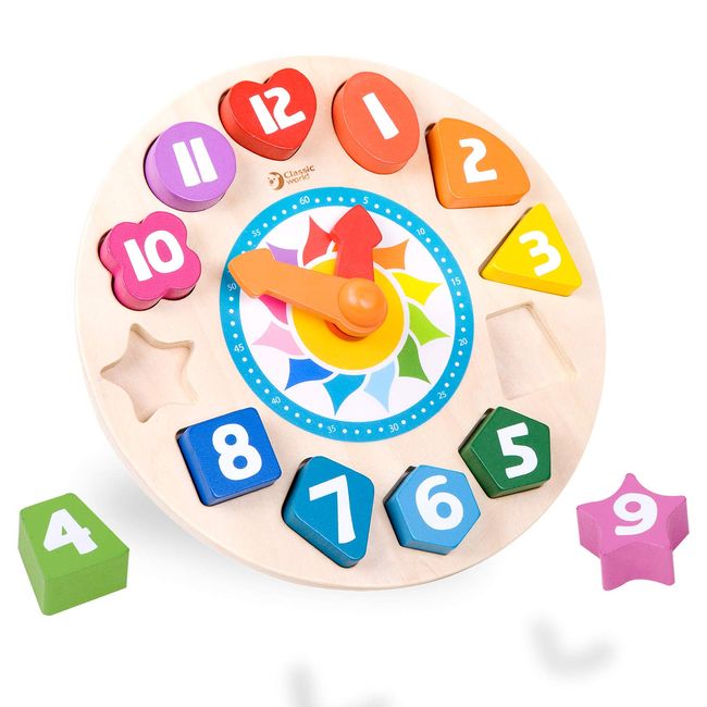 CL3655 Classic World Classic World Educational Clock Toy Katame Puzzle, Number Puzzle, Wooden Time, Educational Toy, 3 Years Old