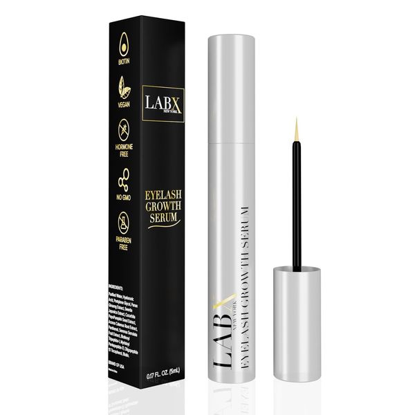 LABX NEW YORK Eyelash Growth Serum - For Healthier & Stronger Lashes, Natural Lash Serum for Eyelash Growth - Safe Formula Eye Lash Serum, Lash Growing Serum, Lash Enhancing Serum - 0.17 Fl. Oz., 5 mL