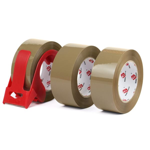 BOMEI PACK Heavy Duty Brown Packing Tape with Dispenser, 2.6 mil, 1.88 inch x 110 Yards (3 Pack), Total 330Y, Brown Tape Refills for Shipping, Mailing, Moving & Storage