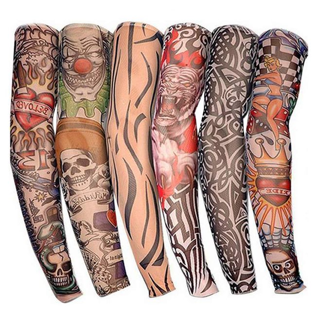 6 Pcs Cool Tattoo Sleeves Arm Stockings,Fake Temporary Tattoo,Stretchy Sunscreen Cover for Man Woman Fashion Body Art Party Favor