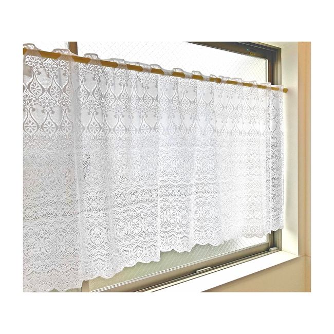 Clothshop, Cafe Curtain, Lace, For Small Windows, Voluminous, Blind, Choose from 12 sizes, Width Approx 39.4 x Length 17.7 inches (100 x 45 cm), Retro Lace White