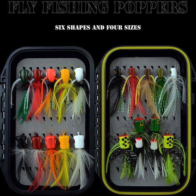 YAZHIDA Fly Fishing Flies Kit Fly Assortment Trout Bass Fishing with Fly Box, with Dry/Wet Flies, Nymphs, Streamers,Fly Poppers (pop21)