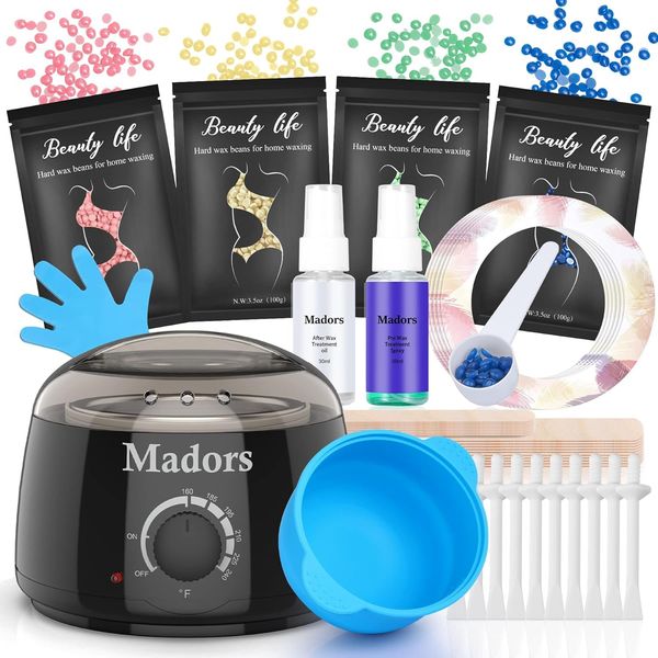 Madors Waxing Kit for Women Heating Ring Wax Warmer for Hair Removal Intelligent Temperature Control Wax Machine with Hard Wax Beads