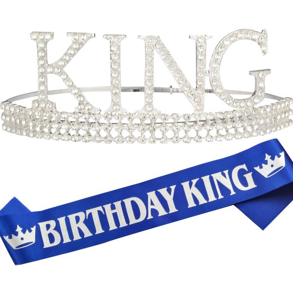 Birthday King Crown and Sash for Men,Birthday Men King Crown Sash for Men