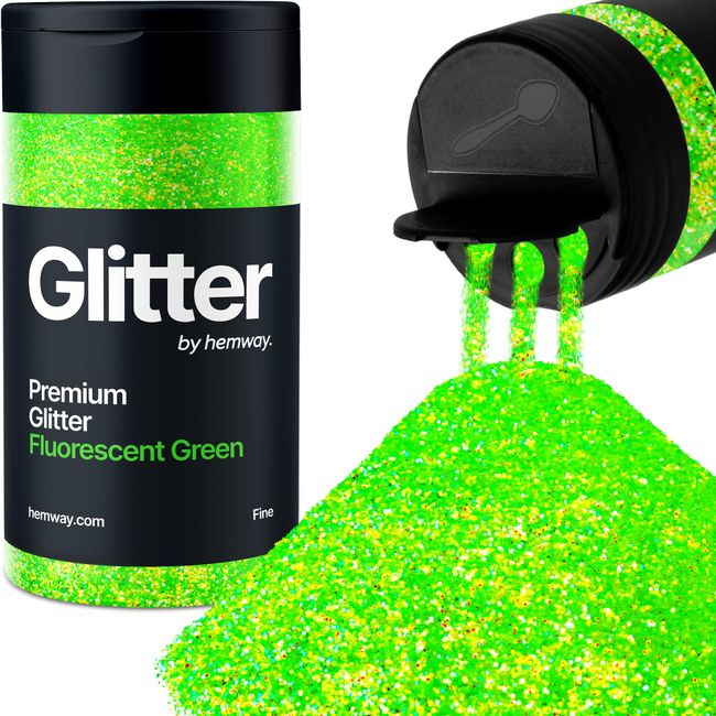 Hemway Fluorescent Green Glitter Fine 130g/4.6oz Powder Metallic Resin Craft Glitter Flake Sequins for Epoxy Tumblers, Hair Face Body Eye Nail Art Festival, DIY Party Decorations Paint