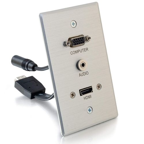 C2G Legrand HDMI VGA and AUX Wall Pass Through, Pass Through Wall Plate for In Wall Cable Management, Brushed Aluminium, Silver, 1 Count, C2G 60144