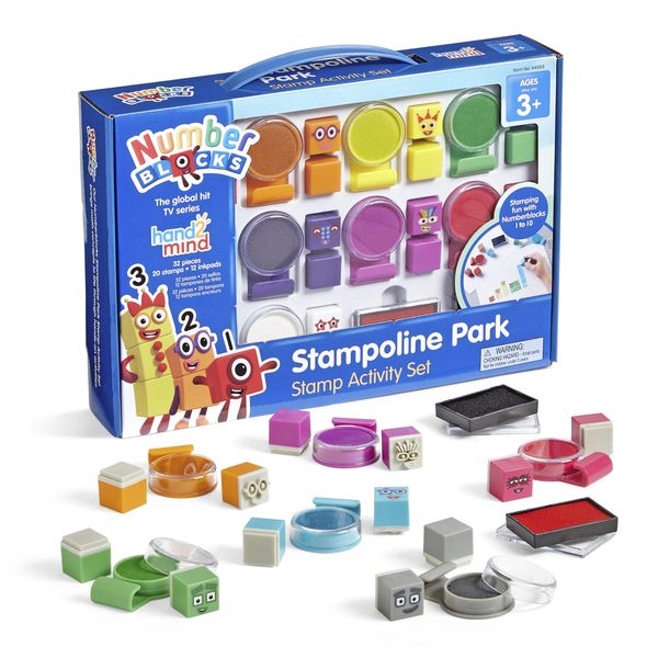 hand2mind Numberblocks Stampoline Park Stamp Activity Set, 20 Kids Stamps, 12 Washable Ink Pads, Number Toys, Preschool Learning Activities, Math Toys, Toddler Counting Toys, Birthday Gifts for Kids