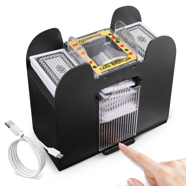 Lineba Automatic Card Shuffler 6 Deck Heavy Duty Electric Card Shuffler, USB/Battery-Operated Casino Playing Card Shuffler for Card Games