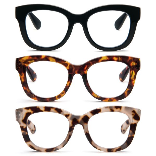 KoKoBin 3-Pack Oversized Reading Glasses For Women Blue Light Blocking Readers with Spring Hinge Ladies Computer Reader 3.5