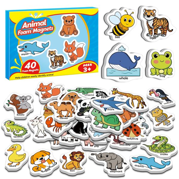 Broytain 40 Animal Fridge Magnets for Toddlers,Animal Foam Refrigerator Magnets Toys for Kids Whiteboard,Learning Games,Educational Toys,Preschool Kindergarten Learning Activities Homeschool