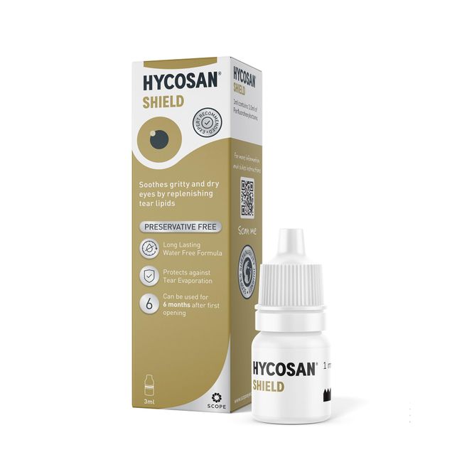 Hycosan Shield Eye Drops – Preservative Free Single Ingredient Formula for Management of Dry Eye Symptoms – 280 Applications – 3ml