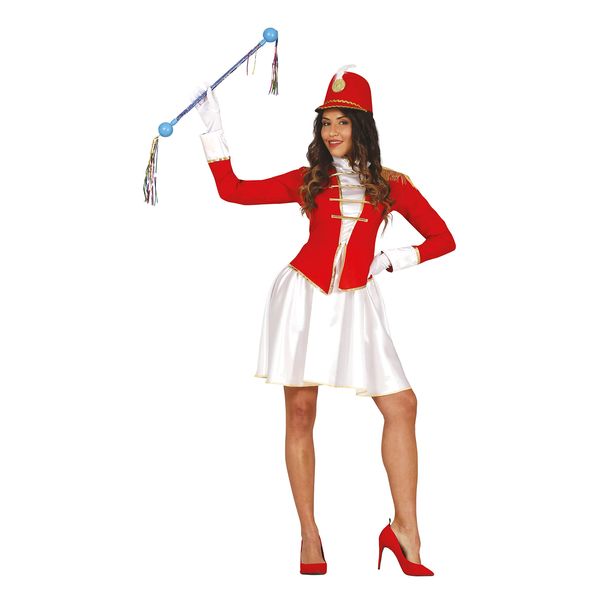 FIESTAS GUIRCA Tanzmariechen Dress Costume - Sparky Mariechen Red, White and Golden Majorette Outfit for Carnival Fancy Dress Women's Size L 40-42