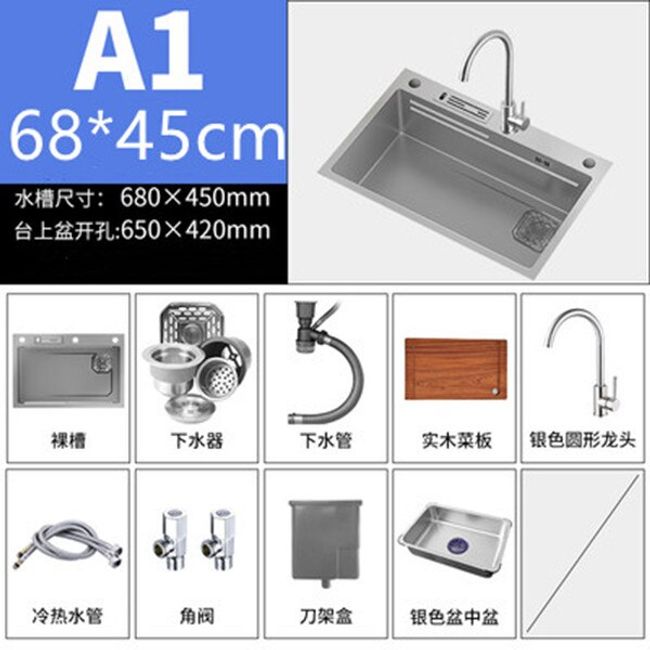 Waterfall Kitchen Sink Honeycomb Embossed Stainless Steel Sink 304