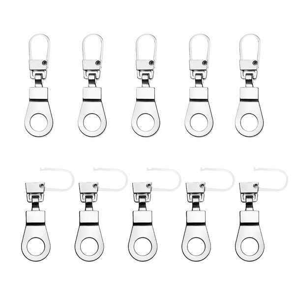 FINEASY 10 Pcs Zipper Pulls Zip Repair Kit, Zip Puller Replacement, Zipper Sliders, Metal Zipper Pull Tab, Zipper Pulls Fixer for Backpacks Jacket Luggage Suitcases Coat (Silver)