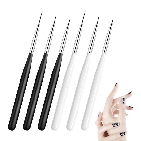 6 Pcs Nail Art Liner Brushes Portable Detail Striping Nail Tools Nail Art Pens Kit Gel Nails Professional for Nail Art Fine Designs UV Gel Polish Painting Striper