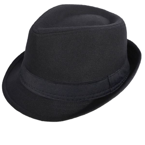 Classic Manhattan Fedora Hat Felt Trilby Short Brim Bowler Hat for Mens Womens 23" (Black, Medium)