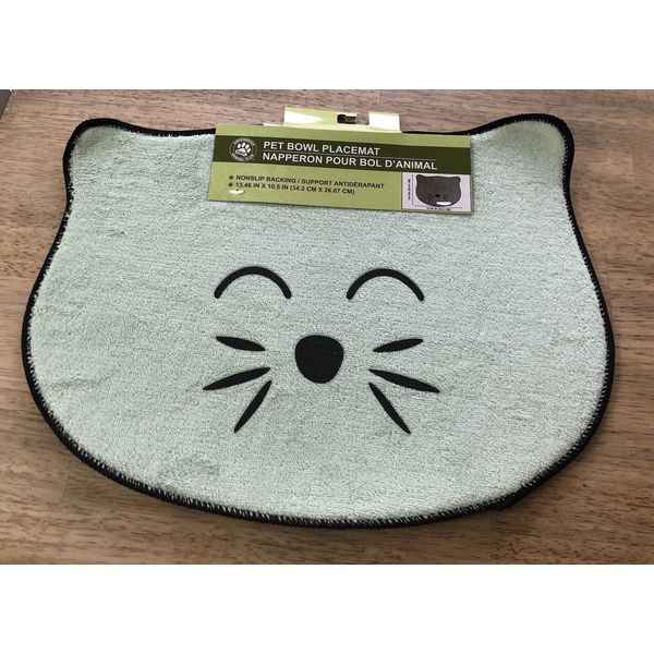 ☀️ NEW  PET BOWL MAT Cat Face Mint Green, Blue Or Olive Green ☀️