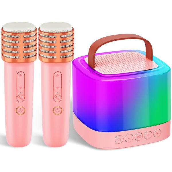 Beauwow Mini Karaoke Machine for Kids Adults, Portable Bluetooth Speaker with Wireless Microphone and LED Lights, Karaoke Toys Gifts for Girls Ages 3 4 5 6 7 8-12 +Years Old Christmas Birthday Party