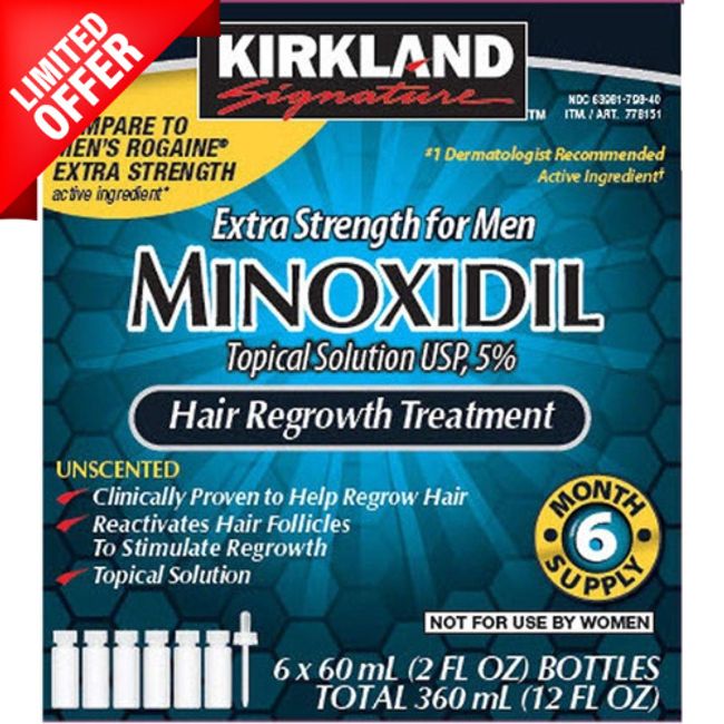 6 Months Kirkland Mixidil 5% Extra Strength Hair Loss Regrowth Men 12oz - 6 Pack