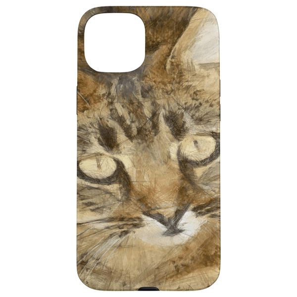 Cute Tabby Looking Upwards Artistic Pencil Sketch Case for iPhone 15 Plus