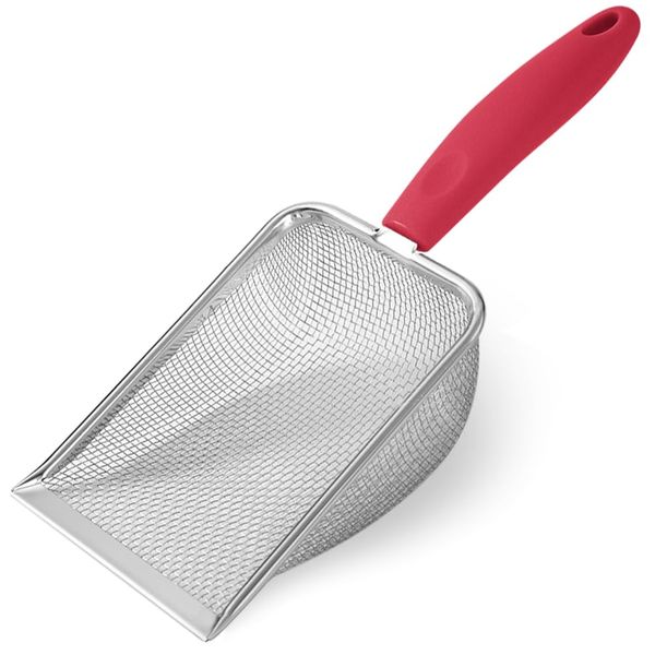 UMUACCAN Cat Litter Scoop,Durable Litter Cleaner Corner Shovel,Stainless Steel Mesh Litter Shovel,Easy to Clean Reptile Terrarium Sand Waste,Beach Shovel(Red)