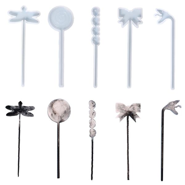 Attuslla Hair Stick Resin Molds Silicone, 6 PCS Silicone Hairpin Molds Hair Stick Molds for Jewelry Crafts Making, Hairpin Clip DIY