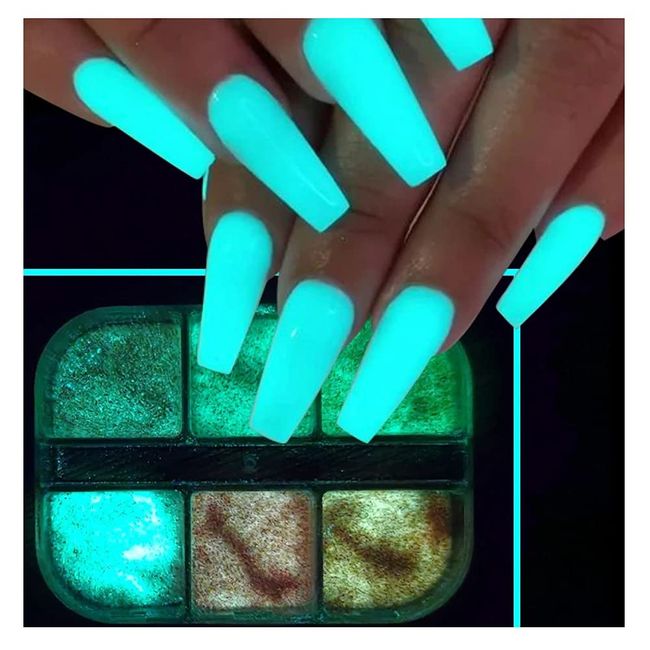 6 Grids Night Pigment Ultrafine Glitter Glow Luminous Mermaid Powder Nail Art Dust Luminous Decor Sugar Coating Glow in The Dark