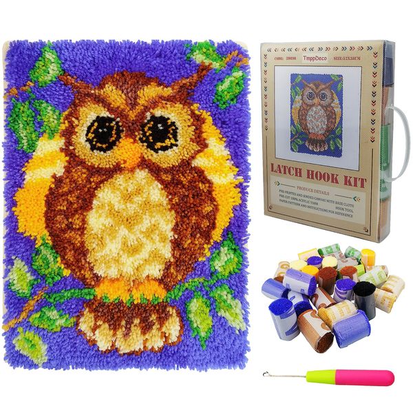 TmppDeco Owl Latch Hook Kits for Adults Kids - DIY Latch Hook Rug Making Kits for Beginners (Owl, 52 x 38cm)