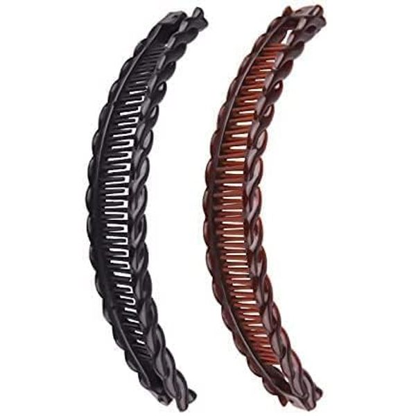 2 Pack One Black And One Brown Large Banana Clips Fish Clips Long Hair Clips Banana Fish Clip Comb Grip Hair Clips