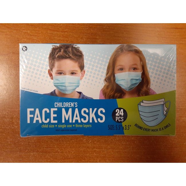 42 Boxes: Children's Face Masks, Size 5.5" x 3.5", 3 Layer, 24 pcs/box  -    2C