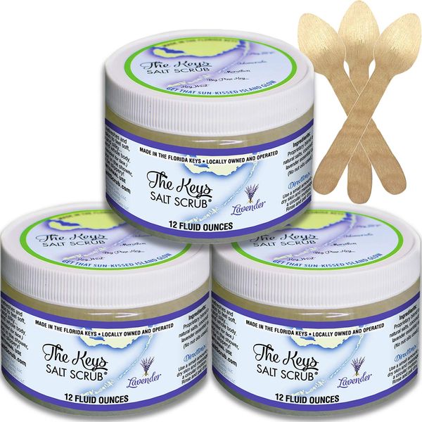 The Keys Salt Scrub : Premium Exfoliating Sea Salt Body Skin Scrubs (Lavender, Bulk 3 Pack 12 oz)